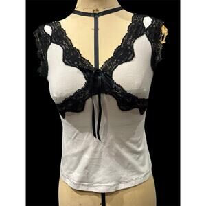 Ann Ferriday Vintage Cotton Jersey And Lace Shortie Top S Unworn
